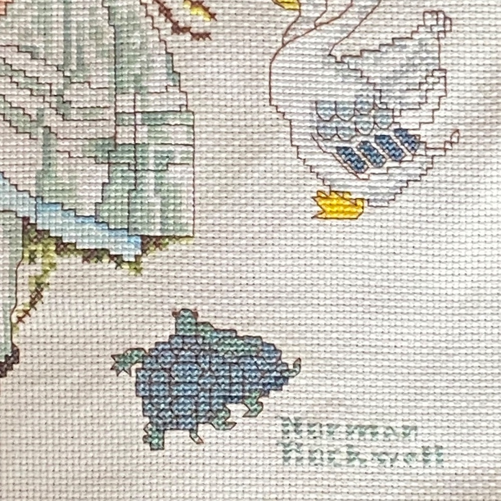 Norman Rockwell vintage cross stitch with couple & animals - Picture 12 of 16